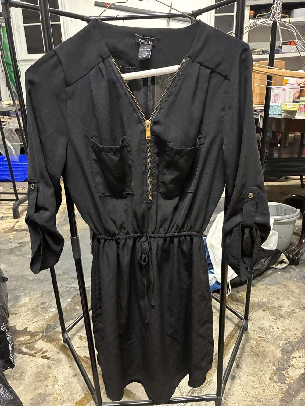 Women's 3/4 Sleeve Zipper Front Tunic Shirt Dress